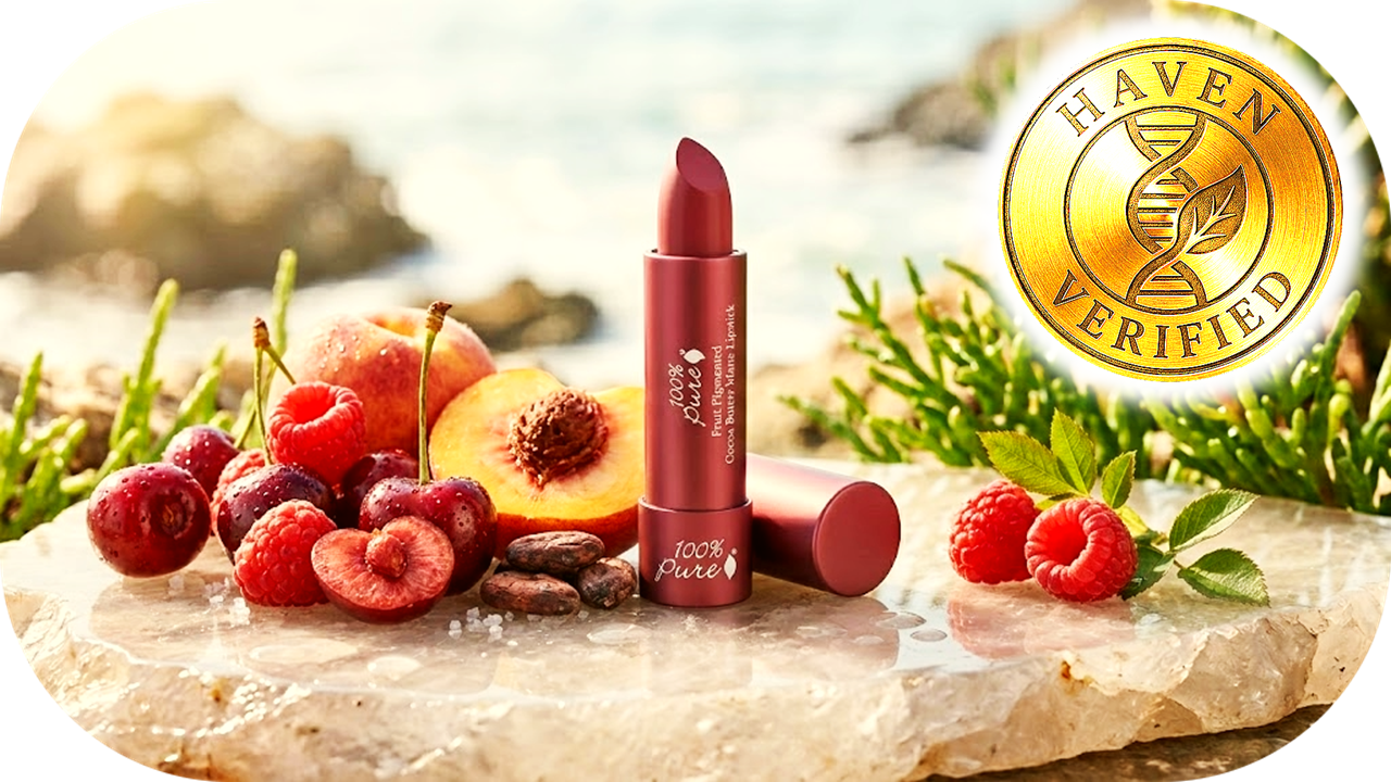 100-percent-pure-fruit-pigmented-cocoa-butter-matte 100% PURE Fruit Pigmented Cocoa Butter Matte lipstick, colored with real cherries and raspberries for radical transparency.